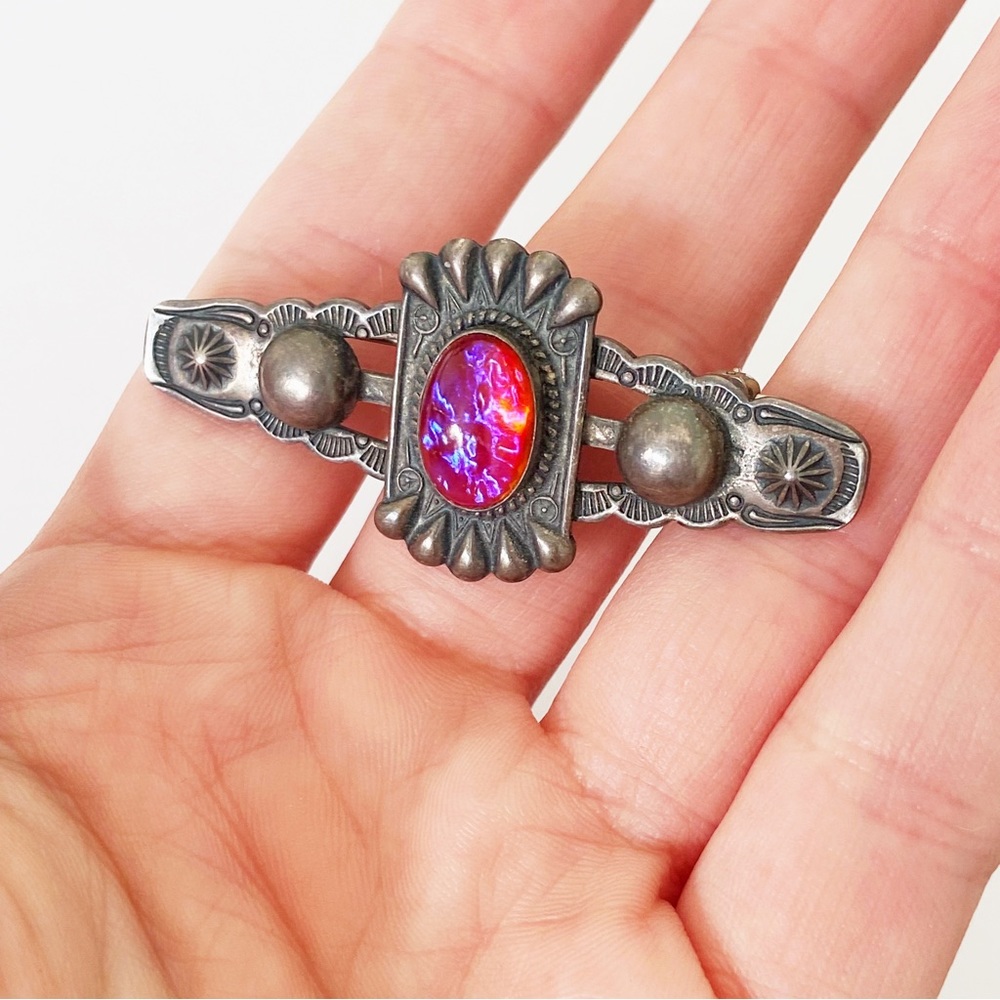 Vintage Navajo dragons breath glass sterling silver old pawn brooch pin - Picture 7 of 7